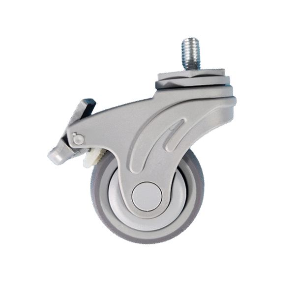 3 Inch PL Thread Stem Single Wheel Caster With Brake For Hospital Use